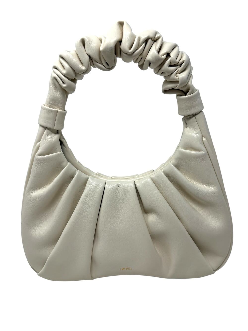 JW PEI Gabbi Ruched Hobo Handbag Ivory Vegan Leather Croissant Shoulder Bag‎